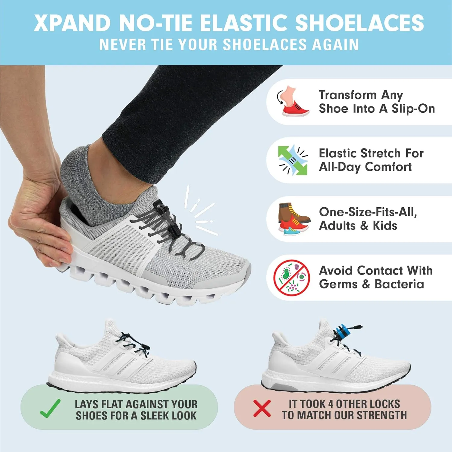 Xpand No Tie Elastic Boot Laces. Heavy Duty Round Shoelaces. Ultra Durable for Hiking, Triathletes and Crossfit