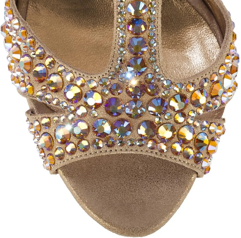 XYD Women Bejeweled Sandal Open Toe T-Strap Platform Rhinestones Stiletto High Heels with Zipper Multicolor Crystals Prom Event Shoes