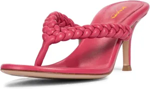 XYD Women Braided Strap Flip Fliops Almond Open Toe Thin Mid Heel Sandals Summer Chic Slip-on Thong Dress Shoes
