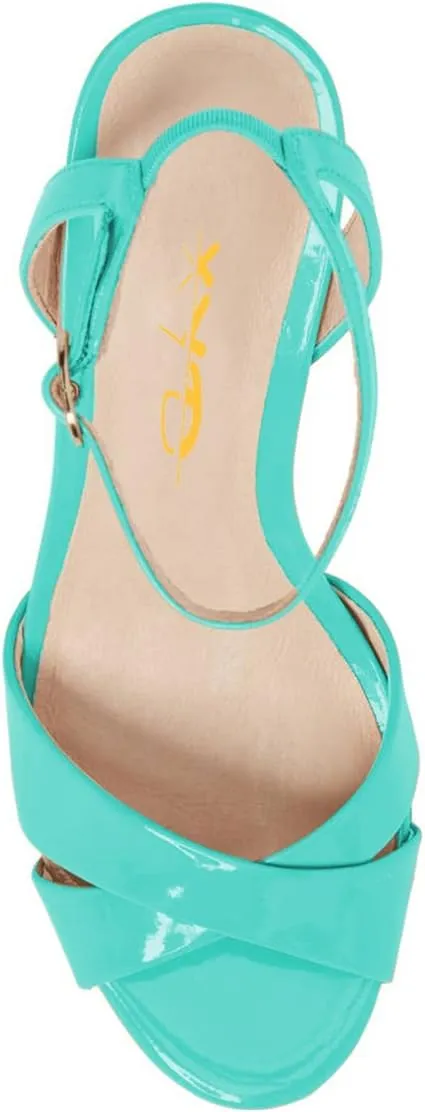 XYD Women Chic Cross Strap Slingback Ankle Strap High Heel Patent Buckle Sandal Pump Shoes