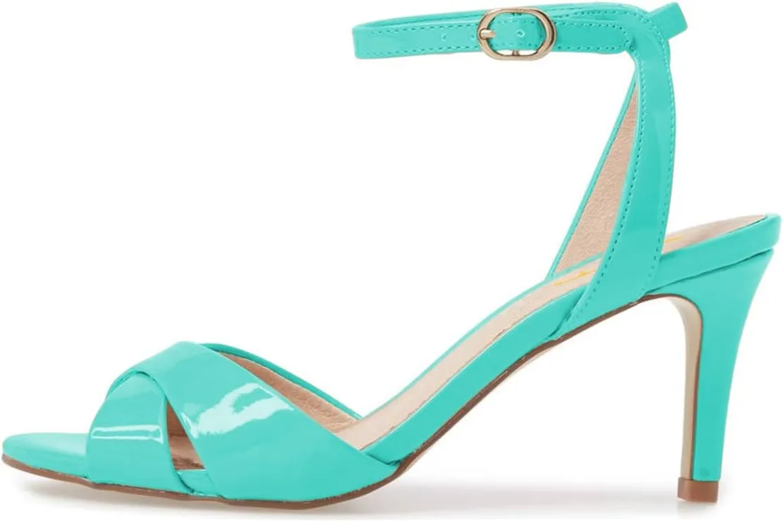 XYD Women Chic Cross Strap Slingback Ankle Strap High Heel Patent Buckle Sandal Pump Shoes