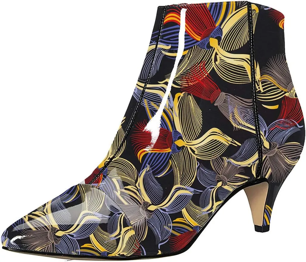 XYD Women Chic Low Kitten Heel Ankle Boots Pointed Closed Toe Side Zipper Prom Glitter Party Fashion Short Bootie Shoes