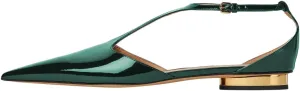 XYD Women Chic Pointed Closed Toe Flats Sleek Low Heel Chunky Slender T-Strap with Buckle Dress Party Casual Shoes