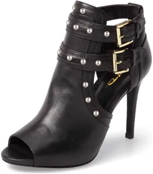 XYD Women Chic Studs Peep Toe Ankle Bootie High Heel Pumps Buckled Double Straps Cutout Fashion Party Shoes