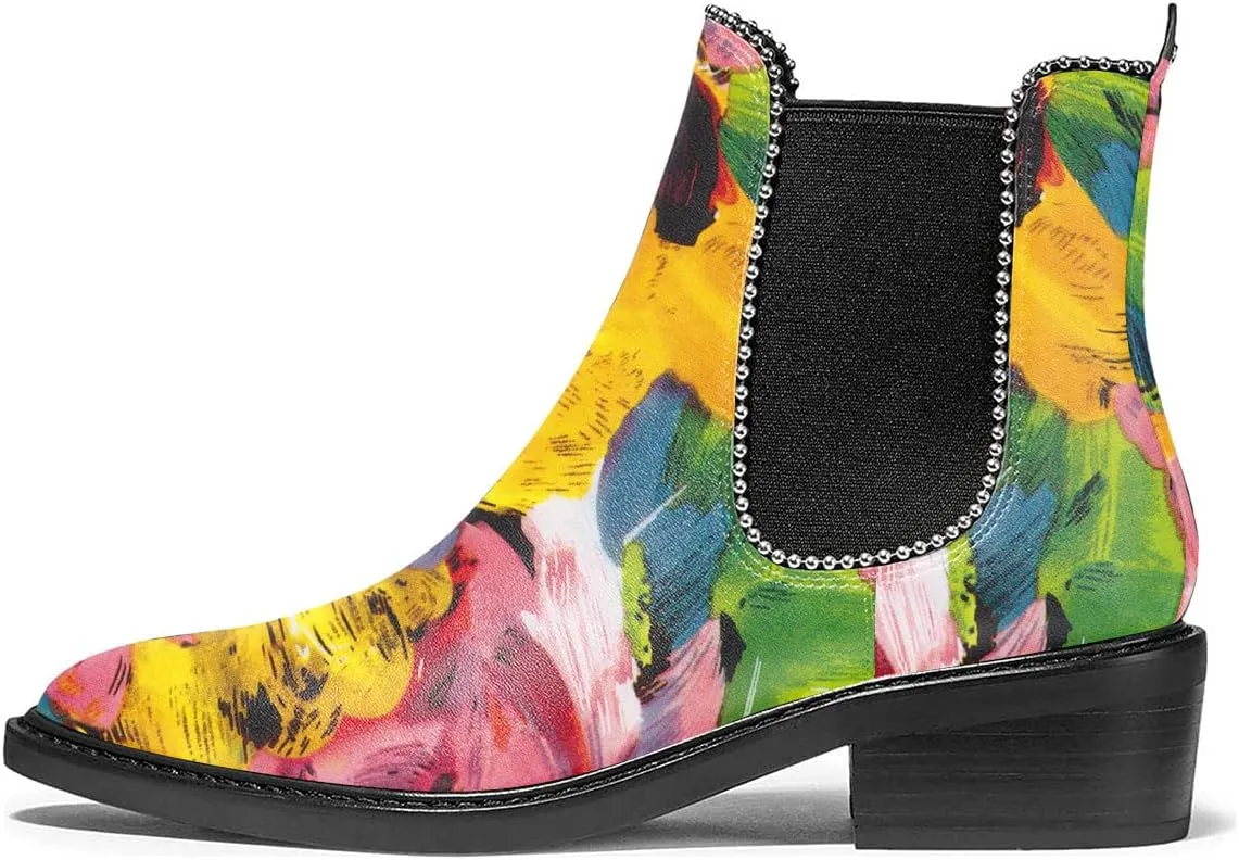 XYD Women Classic Low Chunky Heel Ankle Boots Closed Pointy Toe Pull On Studded Winter Comfy Walking Party Chic Shoes