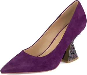 XYD Women Closed Pointed Toe Pumps Bejeweled Rhinestone Flared High Heels Slip On Evening Prom Sparkle Shoes