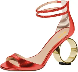 XYD Women Crystal Ankle Straps Open Peep Toe Sandals with Back Zip Chic Round Circle High Heel Party Shoes