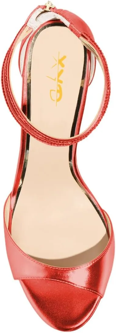 XYD Women Crystal Ankle Straps Open Peep Toe Sandals with Back Zip Chic Round Circle High Heel Party Shoes