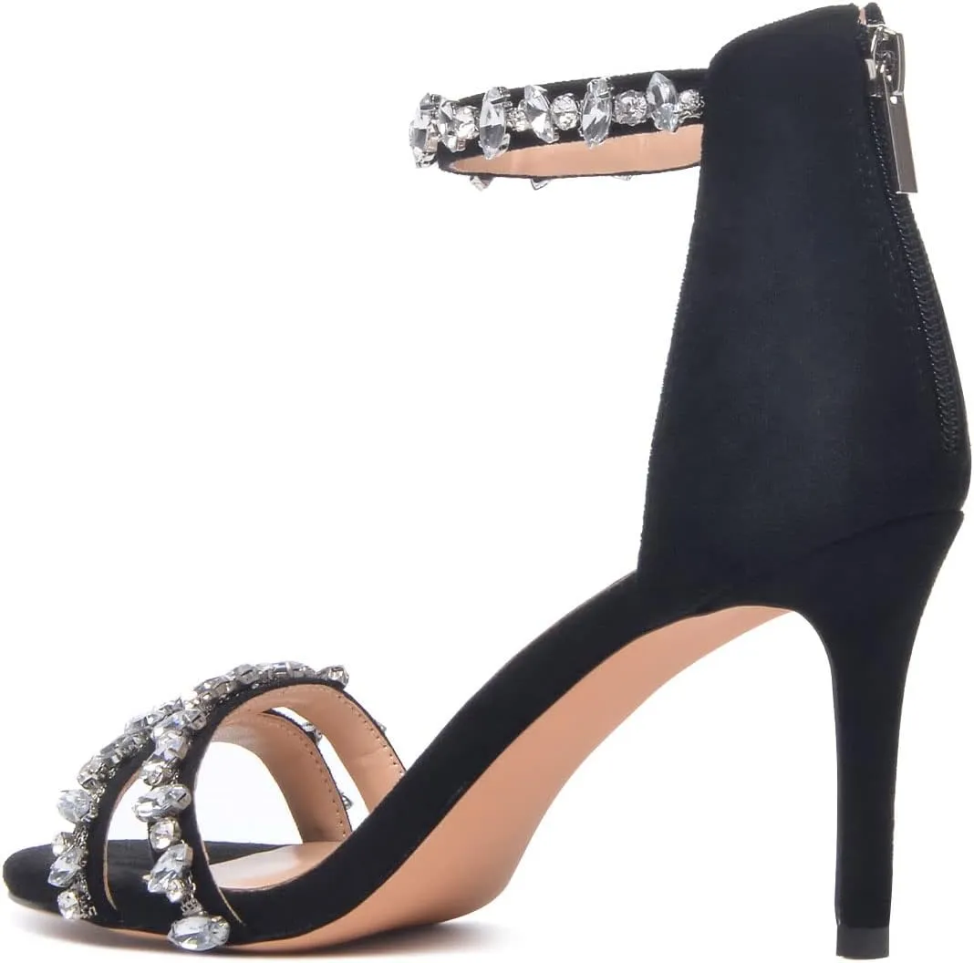 XYD Women Mid Heel Rhinestone Strappy Sandals Open Toe Ankle Strap Prom Evening Party Dressy Shoes