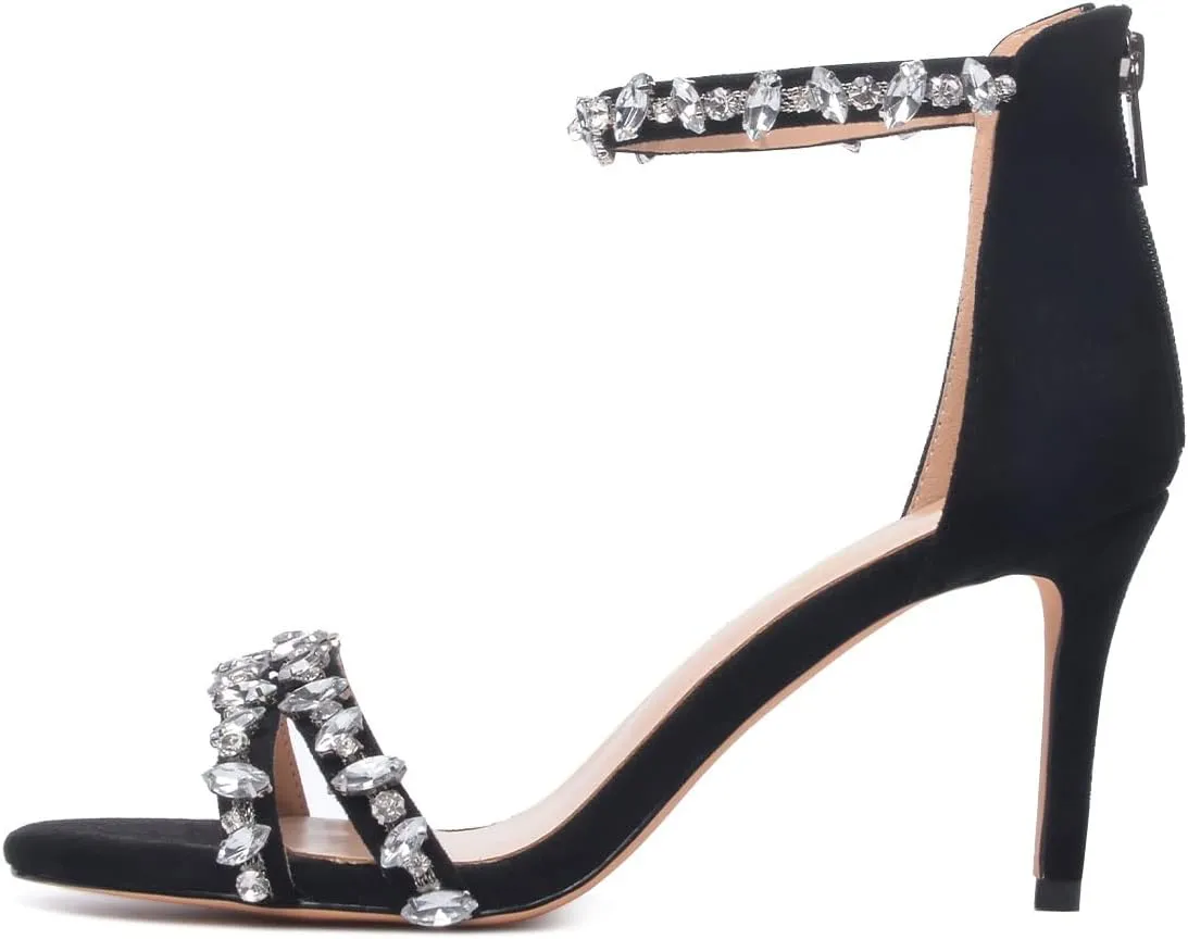 XYD Women Mid Heel Rhinestone Strappy Sandals Open Toe Ankle Strap Prom Evening Party Dressy Shoes