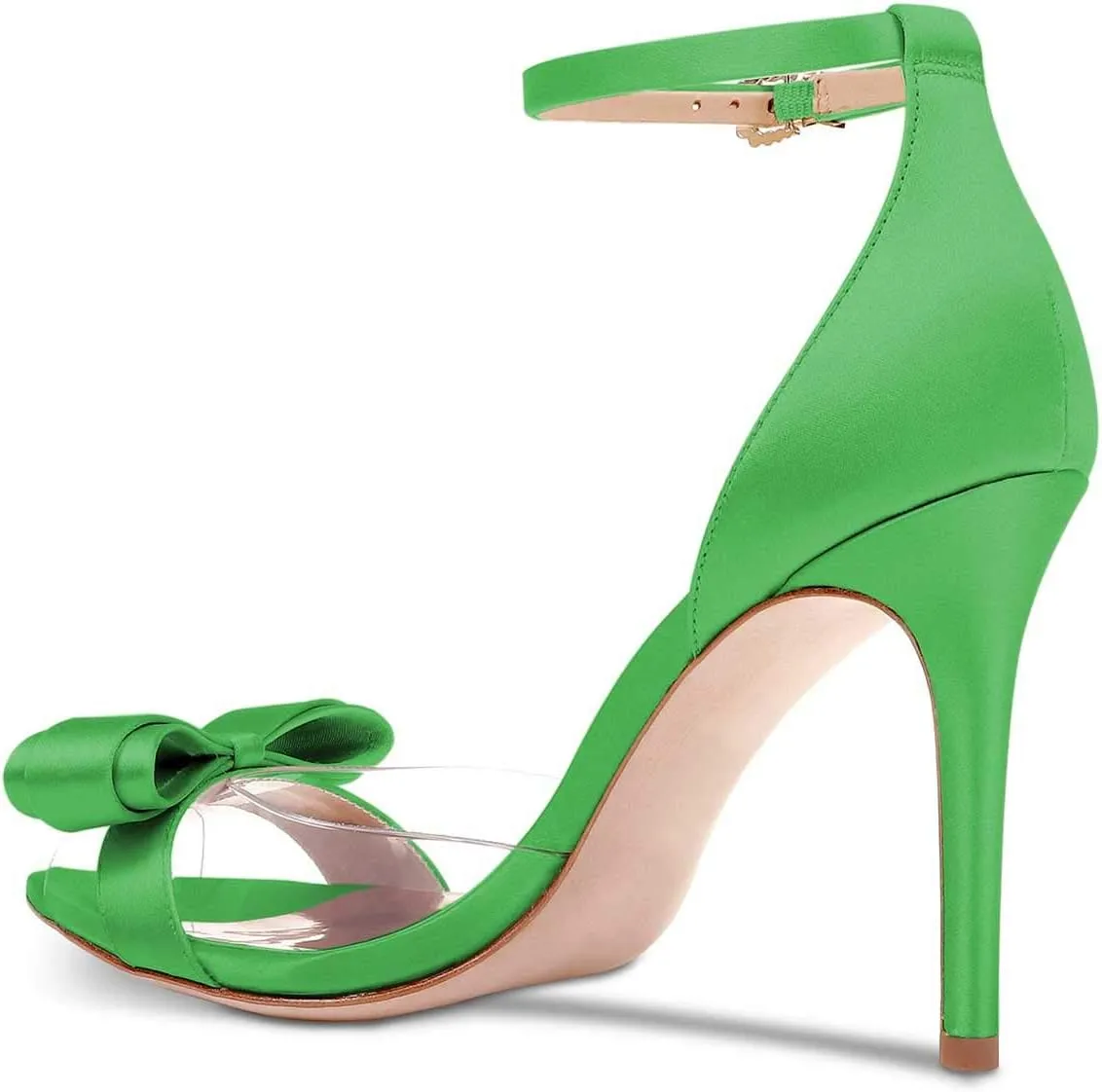 XYD Women Pointy Peep Toe Stiletto High Heels Ankle Strap Bows Sandals PVC Satin D'Orsay Pumps