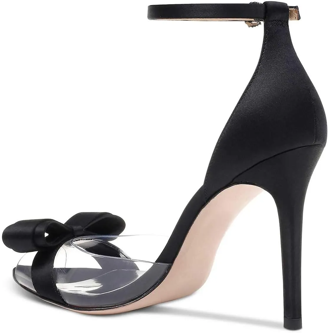 XYD Women Pointy Peep Toe Stiletto High Heels Ankle Strap Bows Sandals PVC Satin D'Orsay Pumps