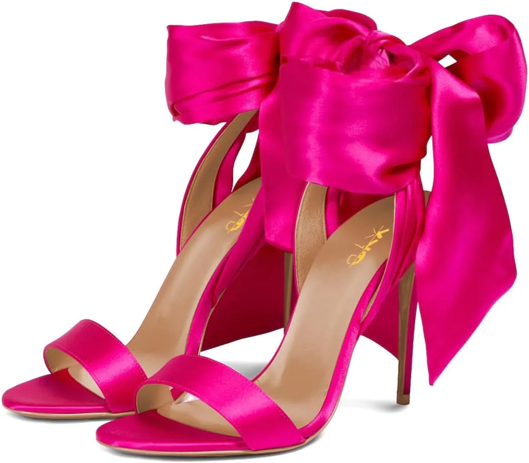 XYD Women Ribbon Strappy Sandals Open Toe Lace-up Ankle Strap Pumps High Heel Stilettos Sexy Evening Shoes