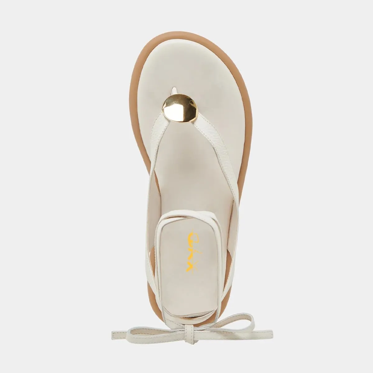 XYD Women Round Open Toe Metal Gold Hardware Flip Flops Ankle Wrap Lace-up Flat Sandals Daily Holiday Dress Shoes