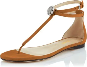 XYD Women T-Strap Thong Rhinestone Sandal Flats Rhinestone Flip Flop Ankle Strap Summer Beach Dress Shoes