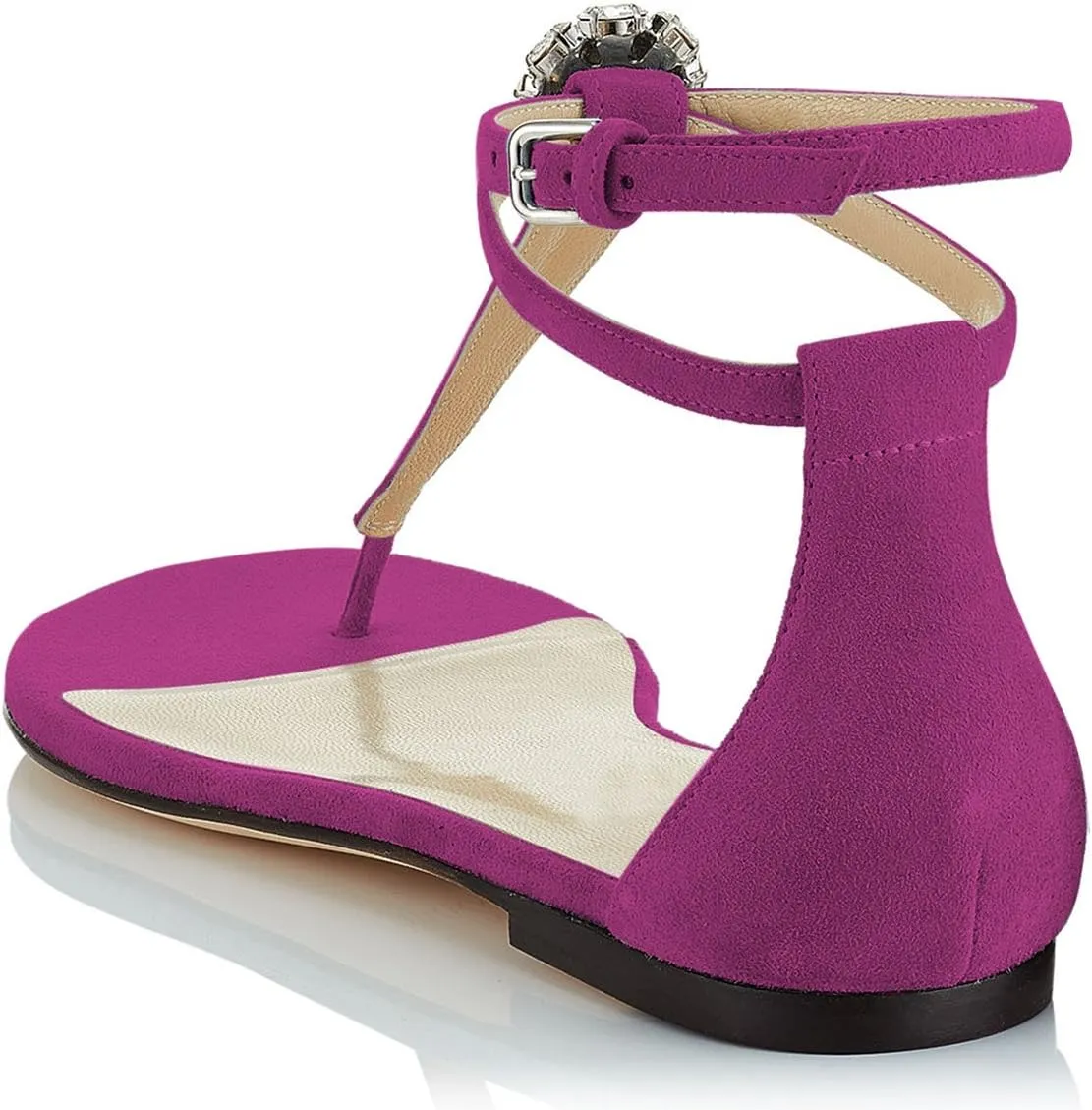 XYD Women T-Strap Thong Rhinestone Sandal Flats Rhinestone Flip Flop Ankle Strap Summer Beach Dress Shoes