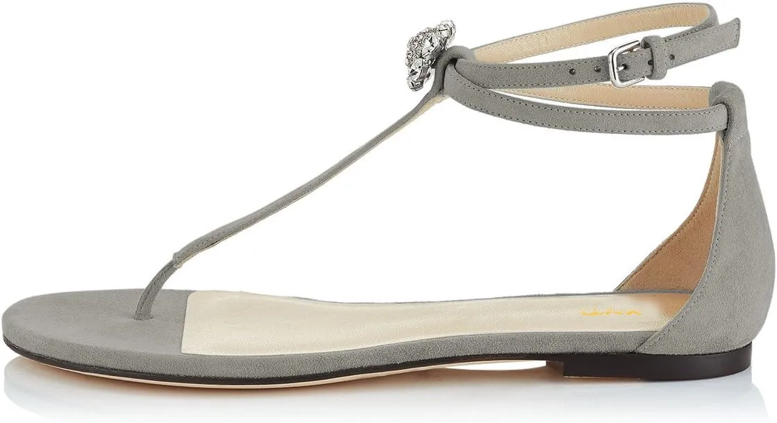 XYD Women T-Strap Thong Rhinestone Sandal Flats Rhinestone Flip Flop Ankle Strap Summer Beach Dress Shoes