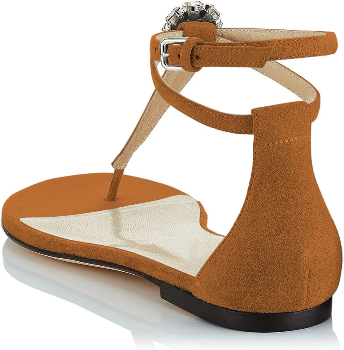 XYD Women T-Strap Thong Rhinestone Sandal Flats Rhinestone Flip Flop Ankle Strap Summer Beach Dress Shoes