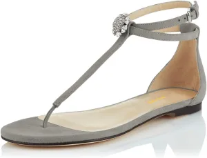 XYD Women T-Strap Thong Rhinestone Sandal Flats Rhinestone Flip Flop Ankle Strap Summer Beach Dress Shoes