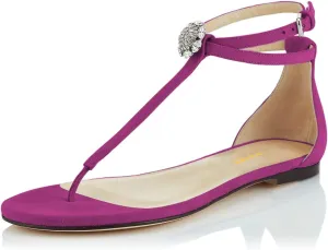 XYD Women T-Strap Thong Rhinestone Sandal Flats Rhinestone Flip Flop Ankle Strap Summer Beach Dress Shoes