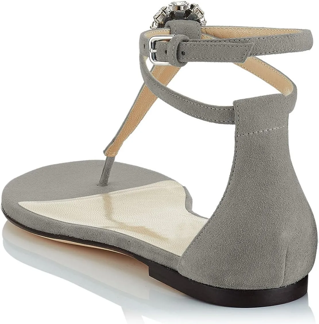 XYD Women T-Strap Thong Rhinestone Sandal Flats Rhinestone Flip Flop Ankle Strap Summer Beach Dress Shoes