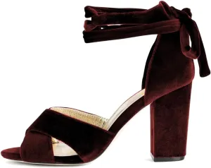 XYD Women Velvet Block Sandals Open Toe Ankle Strap Tie-up High Heel Pumps Elegant Wedding Summer Shoes