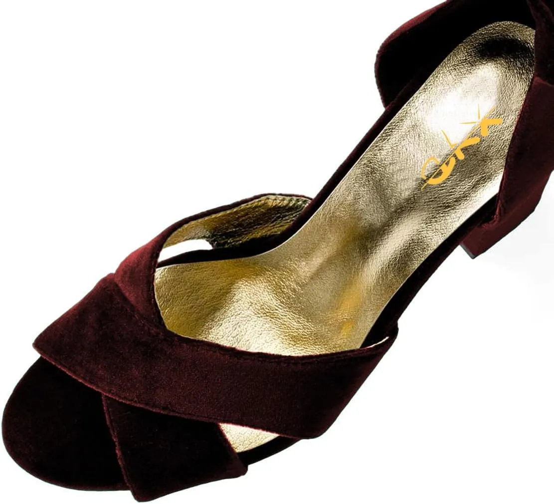 XYD Women Velvet Block Sandals Open Toe Ankle Strap Tie-up High Heel Pumps Elegant Wedding Summer Shoes