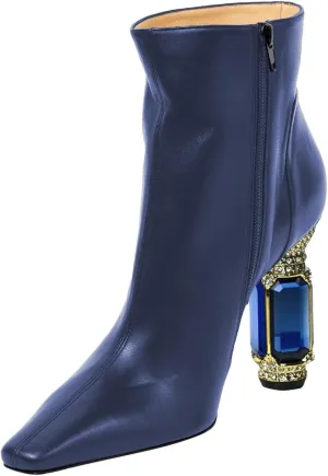 XYD Women's Closed Square Toe Booties Rhinestone Crystal Gems Block Heels Side Zip Ankle Boots Ladies Chic Event Formal Party Shoes