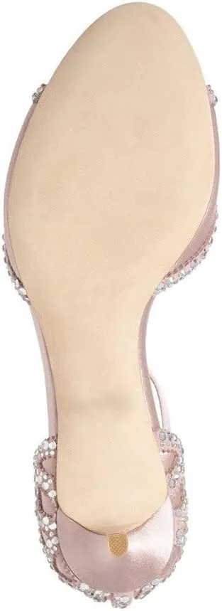 XYD Women's Sandals, Chic Peep Toe, D'Orsay Kitten Low Heels, Rhinestone Studs, Ankle Strap Satin Shoes for Wedding Ballroom