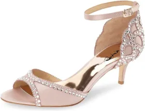 XYD Women's Sandals, Chic Peep Toe, D'Orsay Kitten Low Heels, Rhinestone Studs, Ankle Strap Satin Shoes for Wedding Ballroom