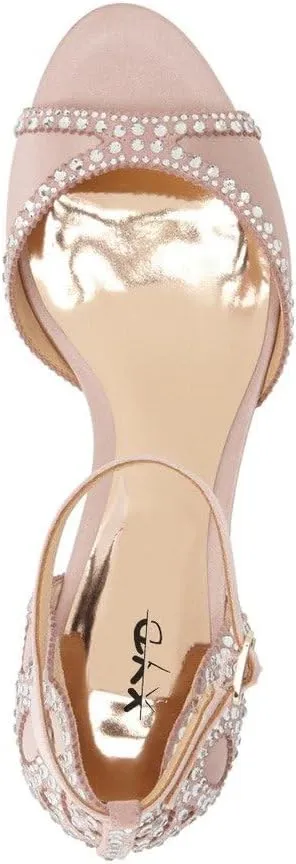 XYD Women's Sandals, Chic Peep Toe, D'Orsay Kitten Low Heels, Rhinestone Studs, Ankle Strap Satin Shoes for Wedding Ballroom