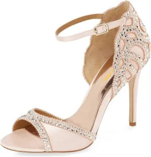 XYD Women's Sandals, Chic Peep Toe, D'Orsay Stiletto High Heels, Rhinestone Studs, Ankle Strap Satin Shoes for Wedding Ballroom