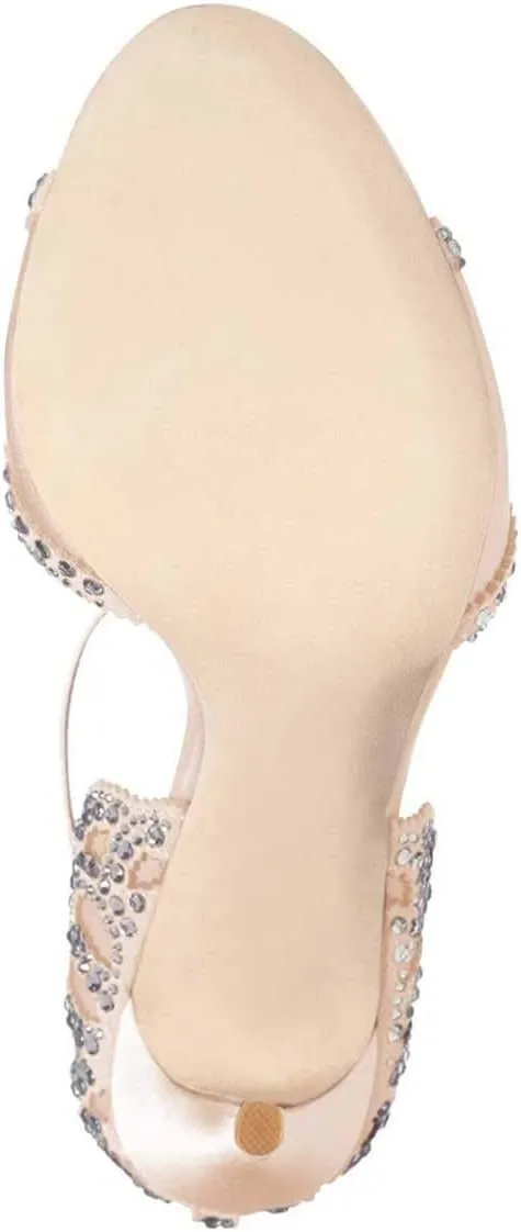 XYD Women's Sandals, Chic Peep Toe, D'Orsay Stiletto High Heels, Rhinestone Studs, Ankle Strap Satin Shoes for Wedding Ballroom