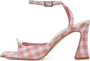 XYD Women's Sweet Plaid Ankle Strap Sandals Flared Mid Heels Square Open Toe Bowknot Countryside Style Dress Shoes