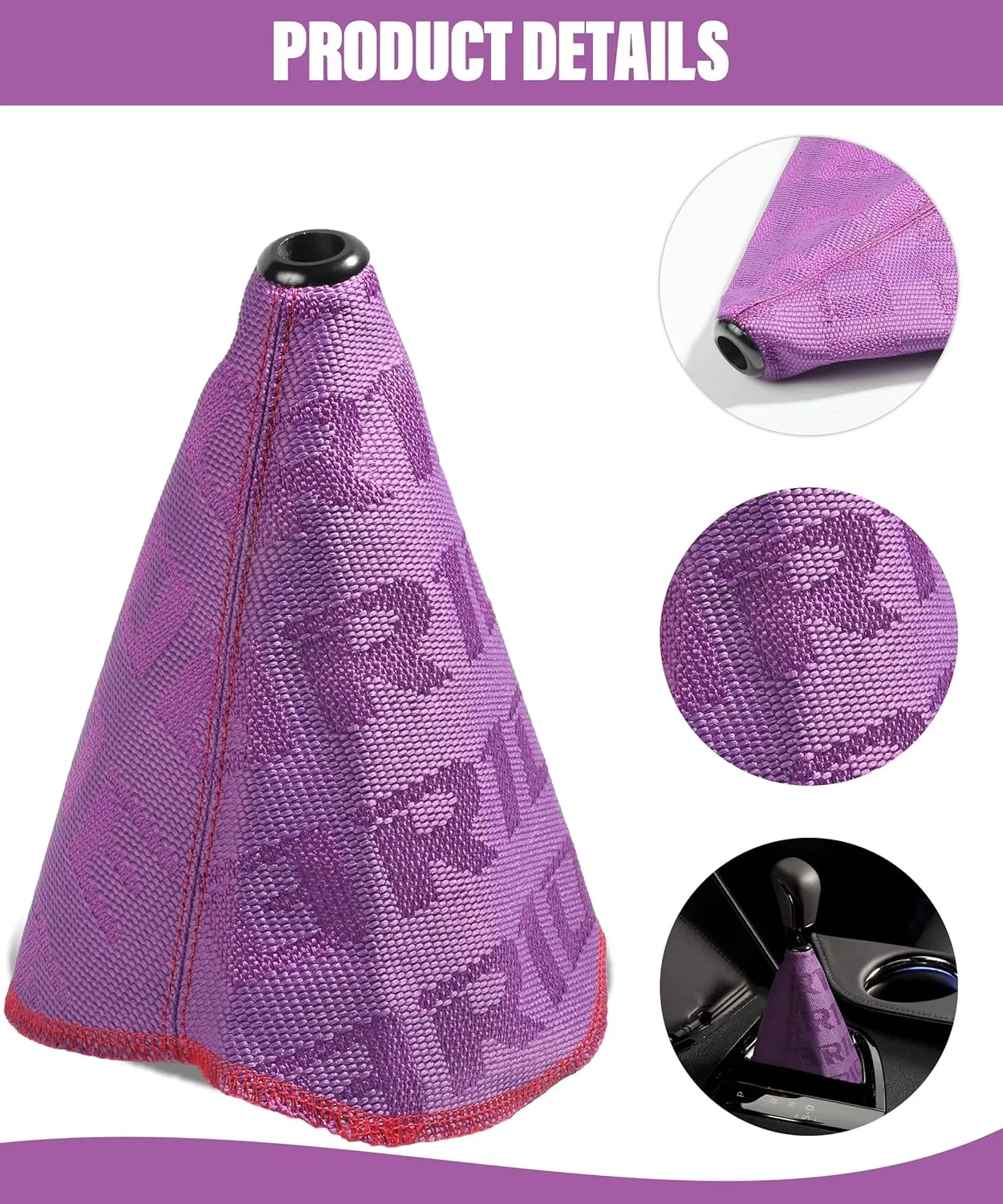 YAKEFLY Universal Shift Boot, JDM Style Canvas Hyper Fabric Gear Shift Knob Dust Cover, Car Shifter Cover (Purple)