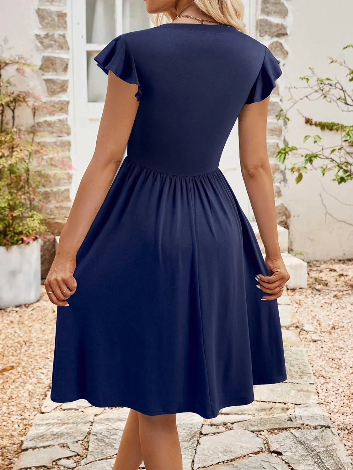 YATHON Casual Dresses for Women 2025 Cute Summer Floral Fit and Flare Cap Sleeve A Line Knee Length Dress with Pocket