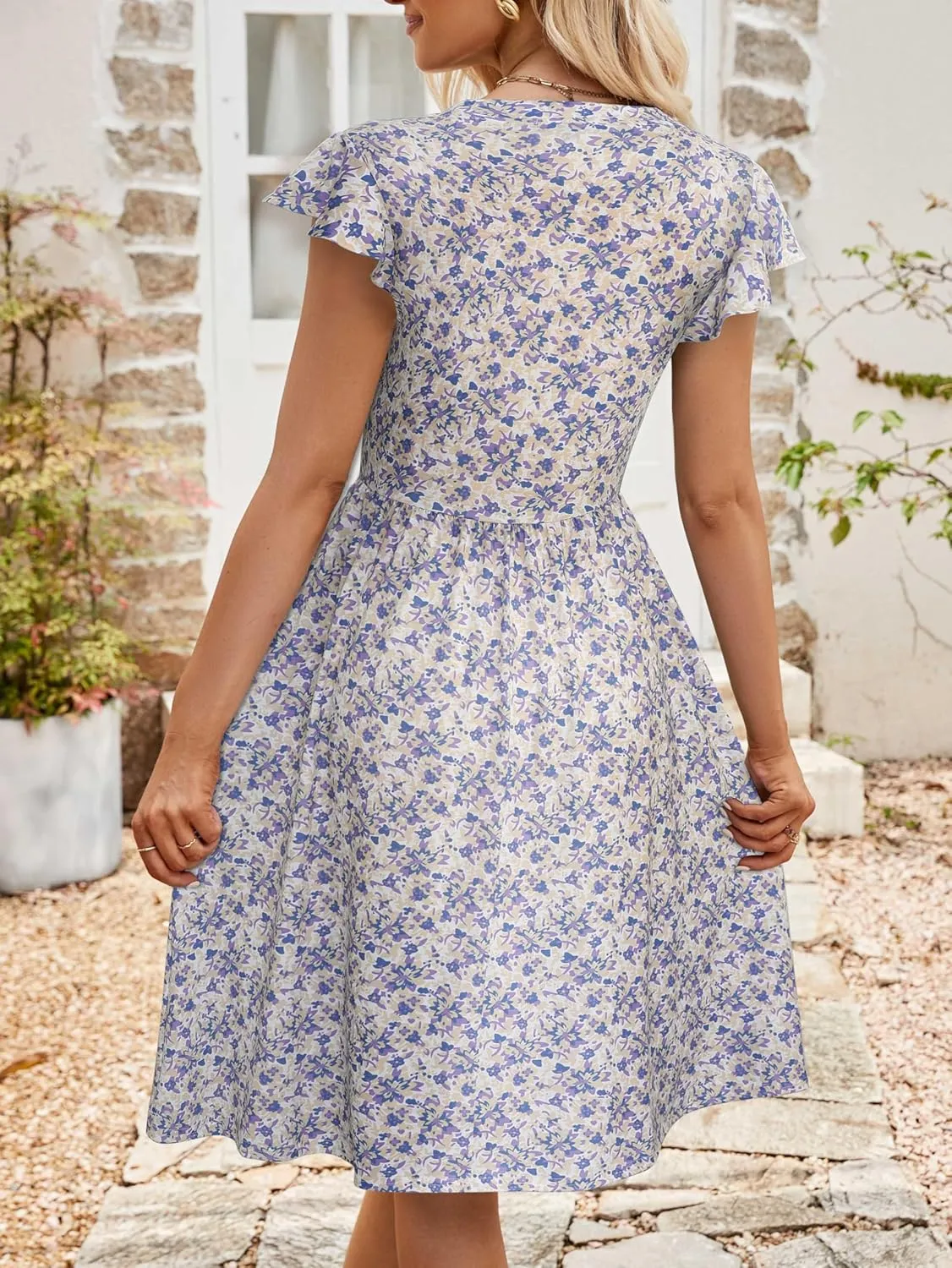 YATHON Casual Dresses for Women 2025 Cute Summer Floral Fit and Flare Cap Sleeve A Line Knee Length Dress with Pocket