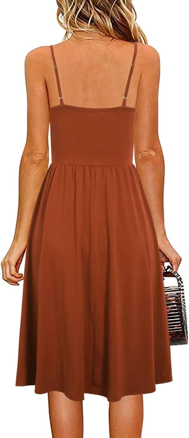 YATHON Casual Dresses for Women Sleeveless Cotton Summer Beach Dress A Line Spaghetti Strap Sundresses with Pockets