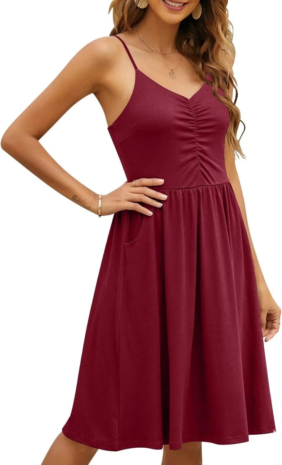 YATHON Casual Dresses for Women Sleeveless Cotton Summer Beach Dress A Line Spaghetti Strap Sundresses with Pockets