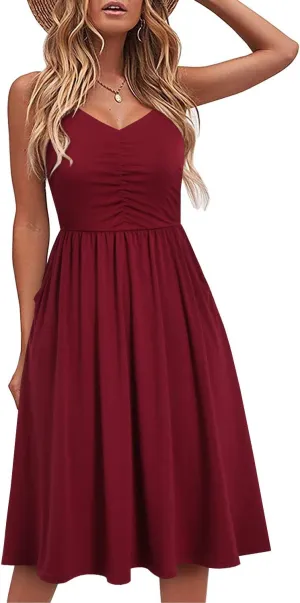 YATHON Casual Dresses for Women Sleeveless Cotton Summer Beach Dress A Line Spaghetti Strap Sundresses with Pockets