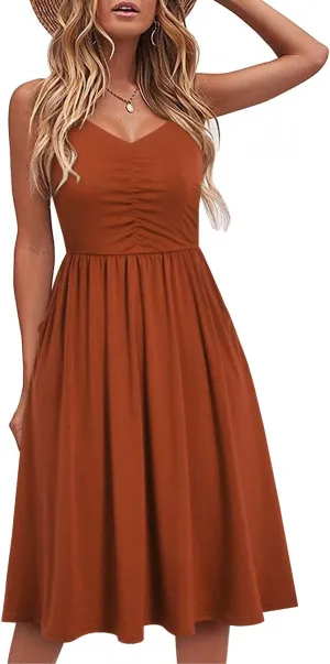 YATHON Casual Dresses for Women Sleeveless Cotton Summer Beach Dress A Line Spaghetti Strap Sundresses with Pockets