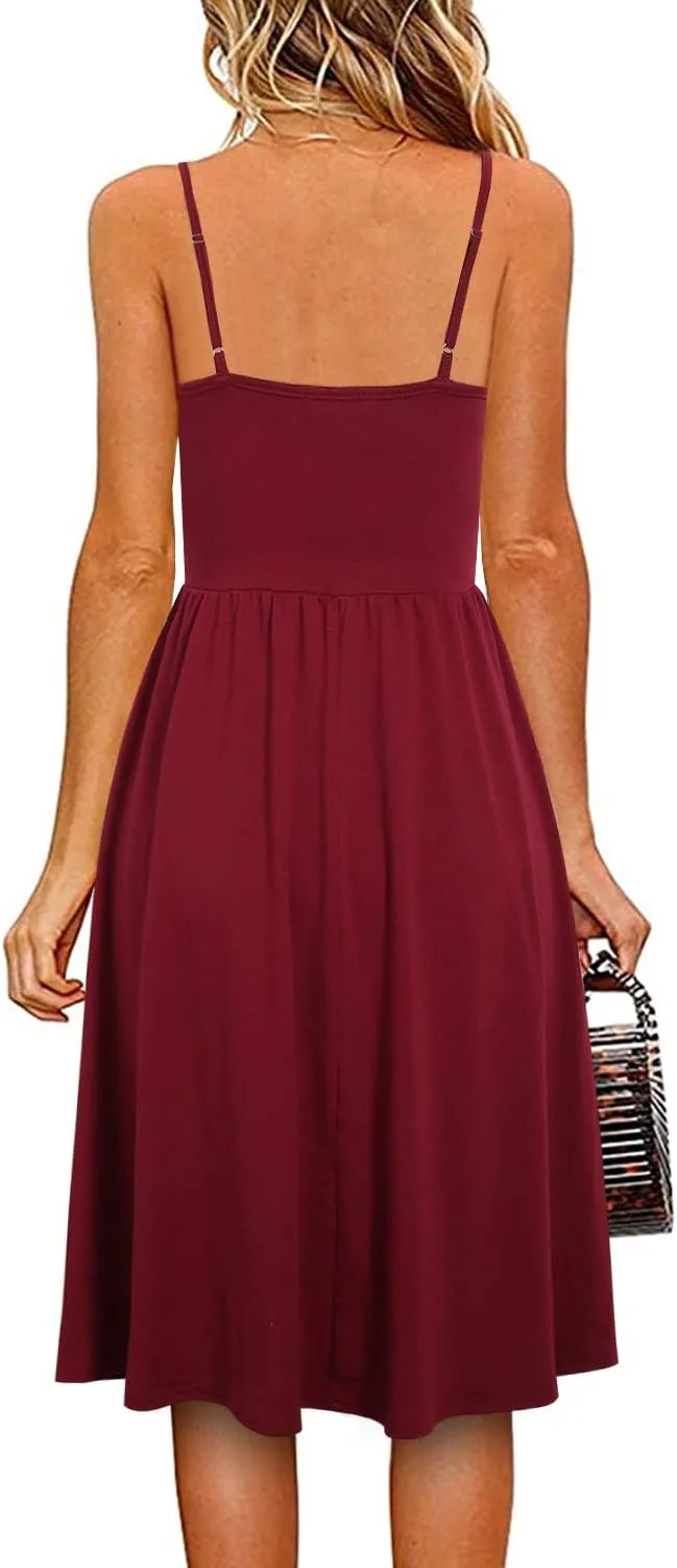 YATHON Casual Dresses for Women Sleeveless Cotton Summer Beach Dress A Line Spaghetti Strap Sundresses with Pockets