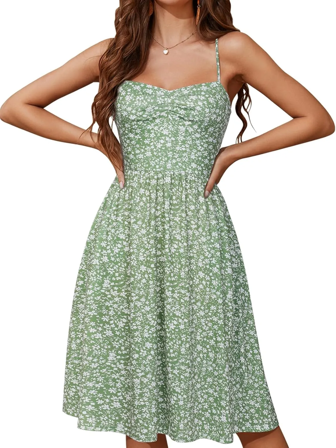 YATHON Summer Casual Dress for Women 2025 Vacation Beach Dresses Adjustable Spaghetti Strap Sundress with Pockets
