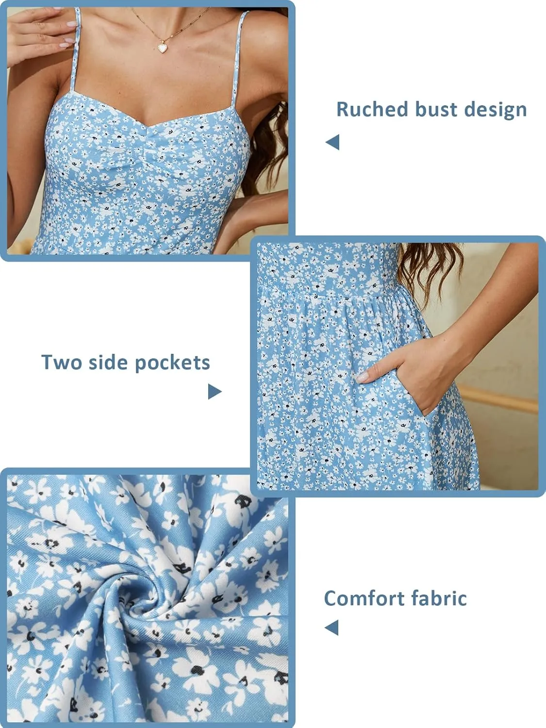 YATHON Summer Casual Dress for Women 2025 Vacation Beach Dresses Adjustable Spaghetti Strap Sundress with Pockets