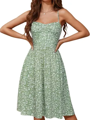 YATHON Summer Casual Dress for Women 2025 Vacation Beach Dresses Adjustable Spaghetti Strap Sundress with Pockets