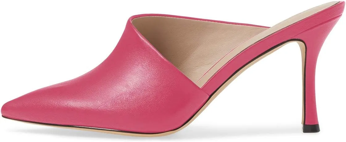 YDN Women Retro Pointy Toe Half D'Orsay Spike Heel Mules Cutout Outside Slip On Slide Sandal Slippers