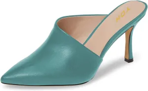 YDN Women Retro Pointy Toe Half D'Orsay Spike Heel Mules Cutout Outside Slip On Slide Sandal Slippers