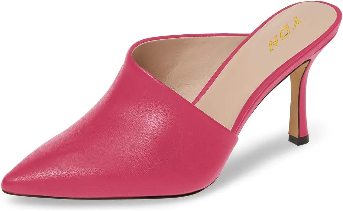 YDN Women Retro Pointy Toe Half D'Orsay Spike Heel Mules Cutout Outside Slip On Slide Sandal Slippers