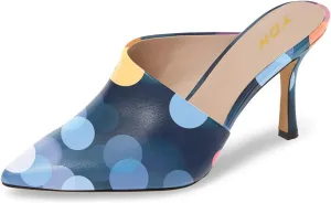YDN Women Retro Pointy Toe Half D'Orsay Spike Heel Mules Cutout Outside Slip On Slide Sandal Slippers