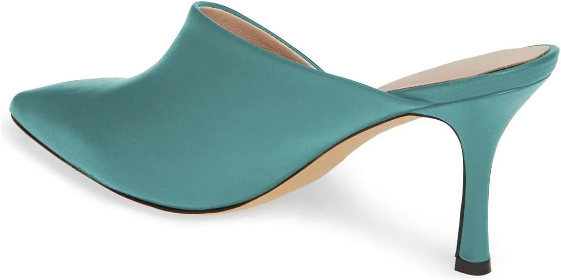 YDN Women Retro Pointy Toe Half D'Orsay Spike Heel Mules Cutout Outside Slip On Slide Sandal Slippers